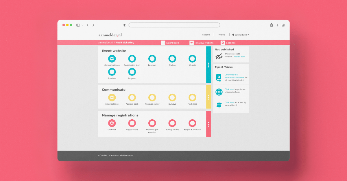 aanmelder.nl Event Management dashboard