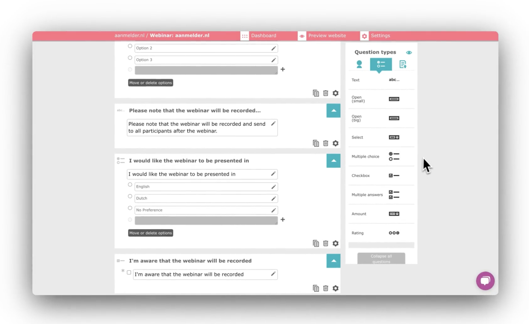 Event Management dashboard aanmelder.nl